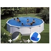 Image de Kit piscine acier blanc Gré Atlantis ronde 5,70 x 1,32 m + Bâche hiver + Bâche à bulles