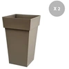 Image de Lot de 2 pots de fleur carré Toscane 39 x H.65 cm - Taupe