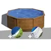 Image de Kit piscine acier aspect bois Gré Sicilia ronde 3,70 x 1,22 m + Bâche hiver + Tapis de sol