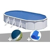 Image de Kit piscine acier blanc Gré Fidji ovale 6,34 x 3,99 x 1,22 m + Bâche hiver + Bâche à bulles