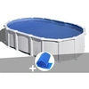 Image de Kit piscine acier blanc Gré Haïti ovale 6,34 x 3,99 x 1,32 m + Bâche à bulles