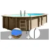 Image de Kit piscine bois Gré Safran 6,20 x 3,95 x 1,36 m + Bâche à bulles + Douche