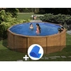 Image de Kit piscine acier aspect bois Gré Mauritius ronde 3,70 x 1,32 m + Bâche à bulles