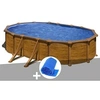 Image de Kit piscine acier aspect bois Gré Mauritius ovale 5,27 x 3,27 x 1,32 m + Bâche à bulles