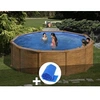 Image de Kit piscine acier aspect bois Gré Mauritius ronde 4,80 x 1,32 m + Bâche à bulles
