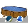 Image de Kit piscine acier aspect bois Gré Mauritius ovale 5,27 x 3,27 x 1,32 m + Bâche hiver + Bâche à bulles