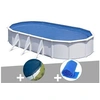 Image de Kit piscine acier blanc Gré Fidji ovale 5,27 x 3,27 x 1,22 m + Bâche hiver + Bâche à bulles