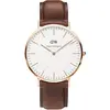 Image de Daniel Wellington Montres Montre Daniel Wellington DW00100006 - Montre Cuir Marron Boitier Acier Doré Rose Homme