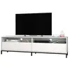 Image de Meuble TV 70 Pouces 2 Abattants 4 Niches Blanc Pieds Métal L 180 H 49 P 38 cm - L 180 x l 38 x H 49 cm