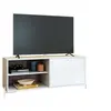 Image de Meuble TV Bar 60 Pouces Blanc 1 Porte 4 Niches Pieds Métal Ronds L 142 H 56 P 35 cm - L 142 x l 35 x H 56 cm