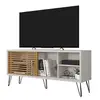Image de Meuble TV 55 Pouces Pieds Métal Blanc Ecru Chêne L 136 H 62 P 36 cm - L 136 x l 36 x H 62 cm