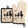 Image de Lot gant/manique 3 chats en coton beige 18 x 28 cm