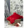Image de Plaid tender pompons en polyester rubis 130 x 170 cm