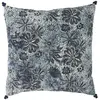 Image de Coussin en coton bleu et noir avec pompons 45cm