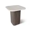 Image de Table d'appoint carré effet travertin et pied effet noyer 40cm