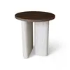Image de Table d'appoint ronde avec plateau foncé et pied effet travertin 40cm