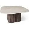 Image de Table basse carré effet travertin et pied effet noyer 80cm