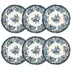 Image de Lot de 6 assiettes à dessert fleuries en grès bleu 20cm