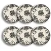 Image de Lot de 6 assiettes à dessert en grès décor fleuri noir 19,5cm