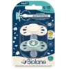Image de Biolane 2 Sucettes collection nuit 0-6 mois Vert et Beige Base extra-fine et téterelle réversible
