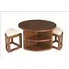 Image de Table basse ronde 2 tabourets avec coussins en mindi d90