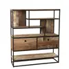 Image de Etagère 2 tiroirs en teck recyclé acacia mahogany métal et métal noir