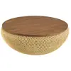 Image de Table basse ronde en rotin beige plateau amovible d100