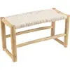 Image de Banc en branches de teck naturel assise en macramé blanc