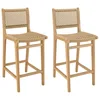 Image de Lot de 2 tabourets bar de jardin teck rotin synthétique beige
