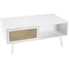 Image de Table basse blanche 2 tiroirs 1 niche cannage naturel