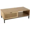 Image de Table basse 1 niche 2 tiroirs cannage naturel pieds métal noir