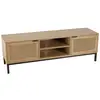 Image de Meuble tv 2 portes cannage naturel pieds m tal noir