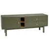 Image de Meuble tv vert 1 porte, 2 tiroirs et 2 niches en bois naturel