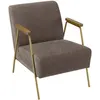 Image de Fauteuil lounge tissu taupe métal doré accoudoirs bois