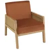 Image de Fauteuil velours orange pieds bois et accoudoirs rotin