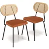 Image de Lot de 2 chaises métal noir assise velours orange ambré dossier rotin