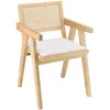 Image de Fauteuil bois d’hévéa assise tissu blanc dossier rotin naturel