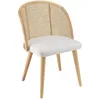 Image de Chaise bois d’hévéa assise tissu blanc dossier arrondi rotin