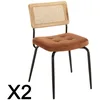 Image de Lot de 2chaises métal noir assise velours orange dossier rotin
