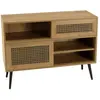 Image de Buffet bas marron 3 niches 2 portes effet cannage pieds m tal noir