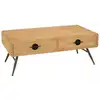 Image de Table basse 2 tiroirs pin couleur naturelle pieds métal vert