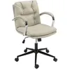 Image de Chaise de bureau à roulettes cuir matelassé beige dossier carré