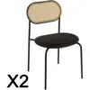 Image de Lot de 2 chaises assise tissu noir dossier effet cannage et m tal