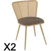 Image de Lot de 2 chaises assise tissu taupe large dossier effet cannage