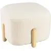 Image de Pouf en tissu bouclette écru et pieds bois