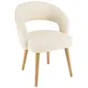 Image de Chaise en tissu bouclette écru, dossier ouvert, pieds en bois