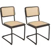 Image de Lot de 2 chaises assise bois noir/rotin naturel pieds métal