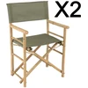 Image de Set de 2 fauteuils pliants bambou, dossier et assise en tissu vert