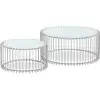 Image de Ensemble de 2 tables basses rondes verre blanc et métal gris
