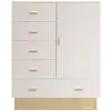 Image de Buffet haut moderne 5 tiroirs et 1 porte taupe clair et or